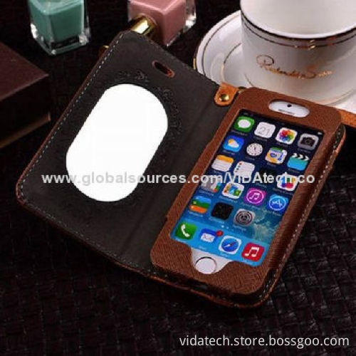 PU Leather Case with Card Slot and Mirror, for iPhone 5/5S Factory